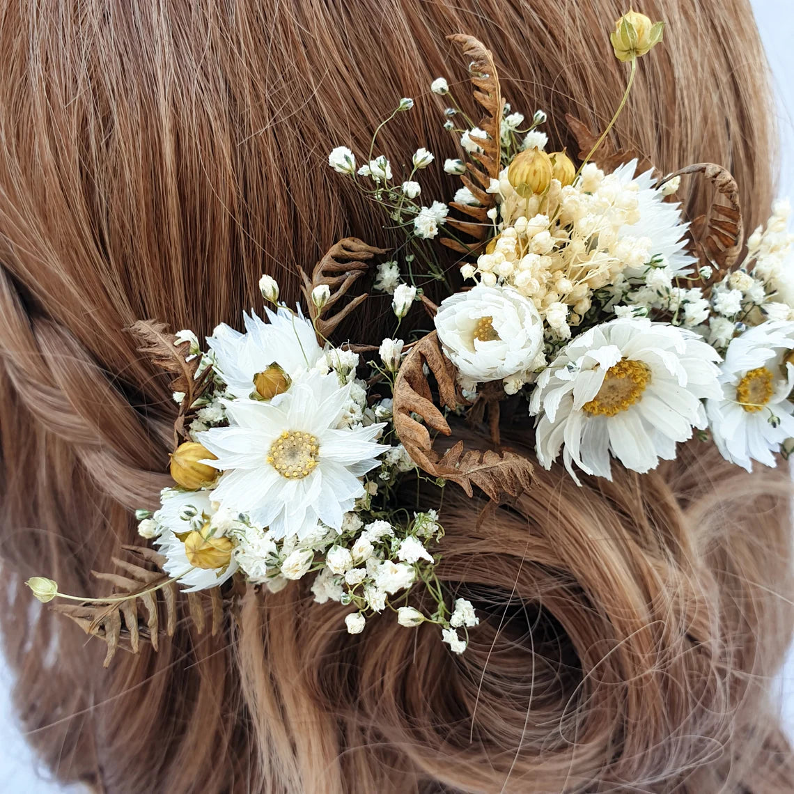 "Love in a Mist" Dried Flower Daisy & Fern Hair Pins - Lytton Rose Botanical