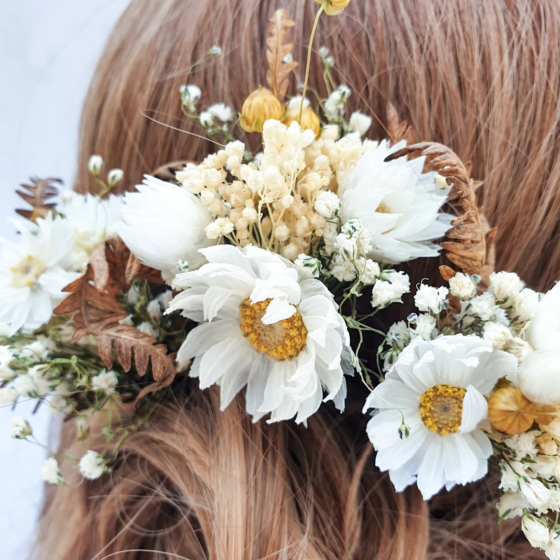 "Love in a Mist" Dried Flower Daisy & Fern Hair Pins - Lytton Rose Botanical