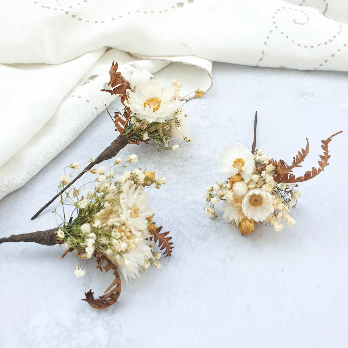 "Love in a Mist" Dried Flower Daisy & Fern Hair Pins - Lytton Rose Botanical