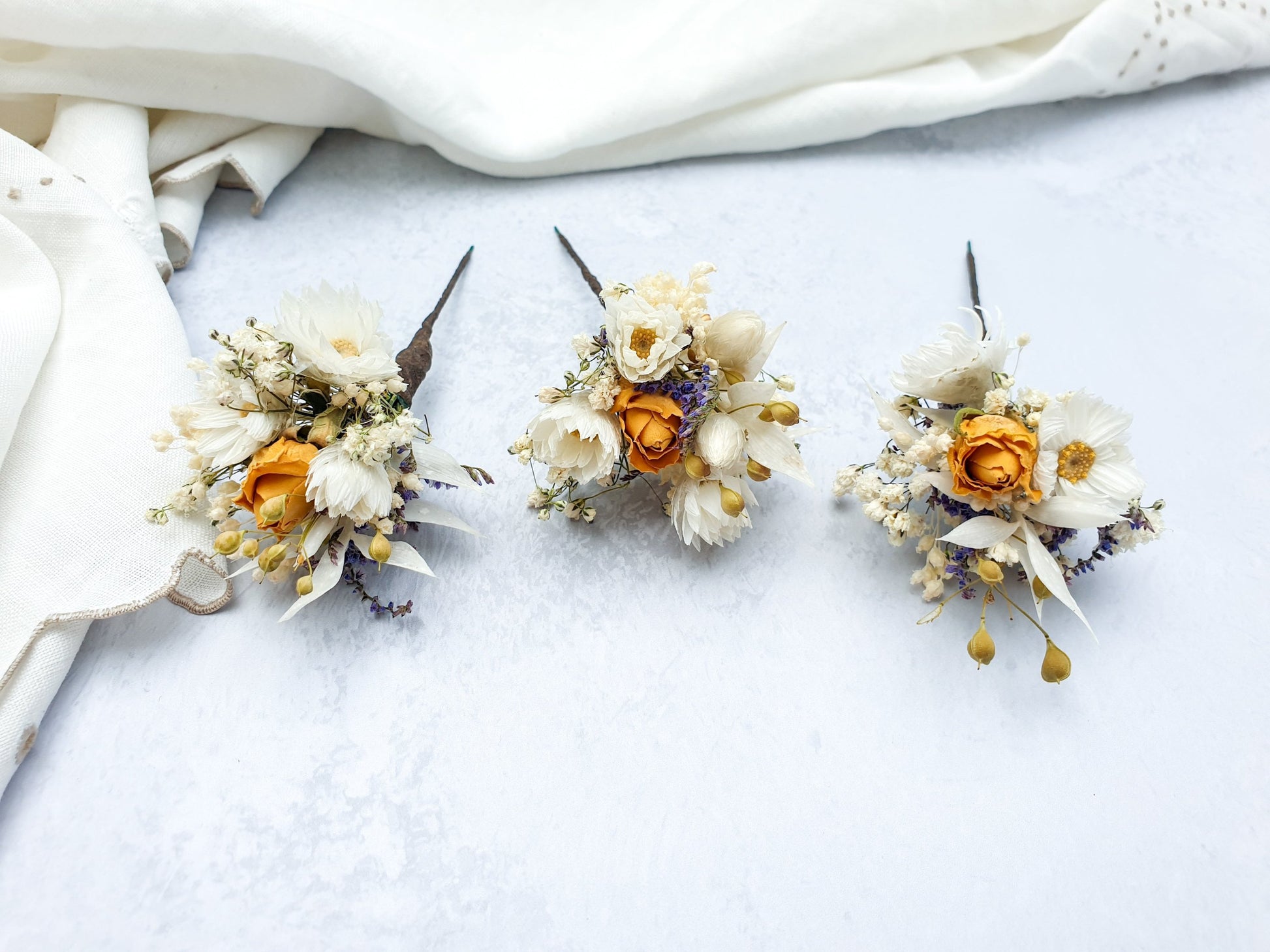 "Cottage Garden" Dried Flower Rose Hair Pins- Yellow - Lytton Rose Botanical