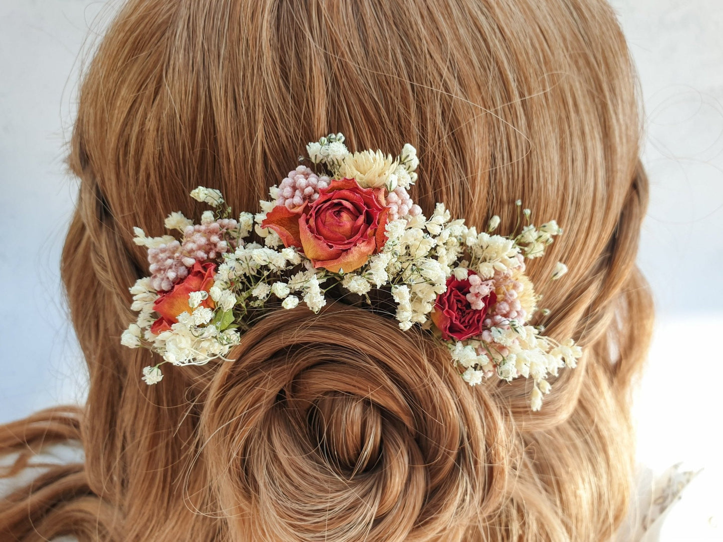 "Snowdonia Sunrise" Dried Flower Rose Hair Pins- Orange & Blush - Lytton Rose Botanical