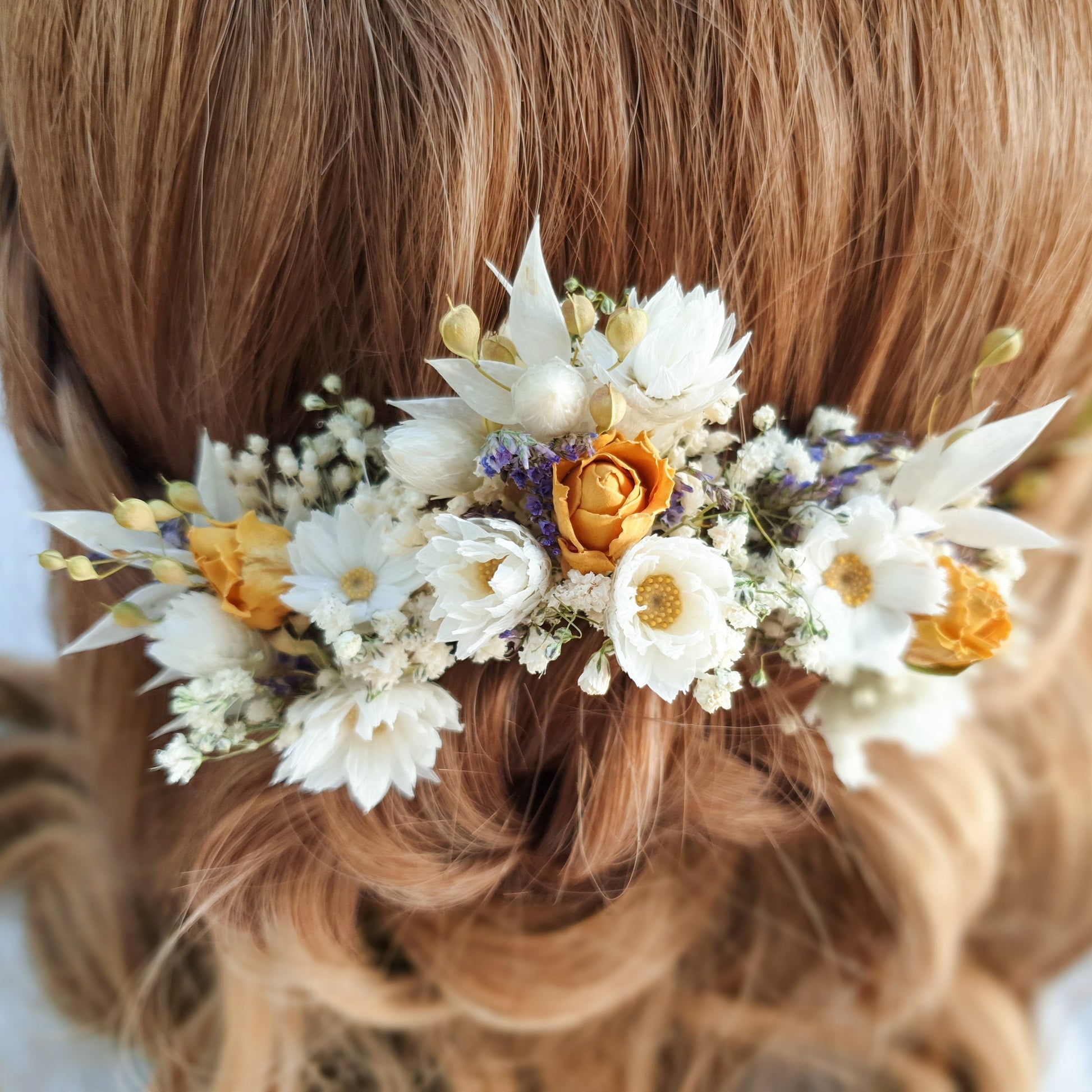 "Cottage Garden" Dried Flower Rose Hair Pins- Yellow - Lytton Rose Botanical