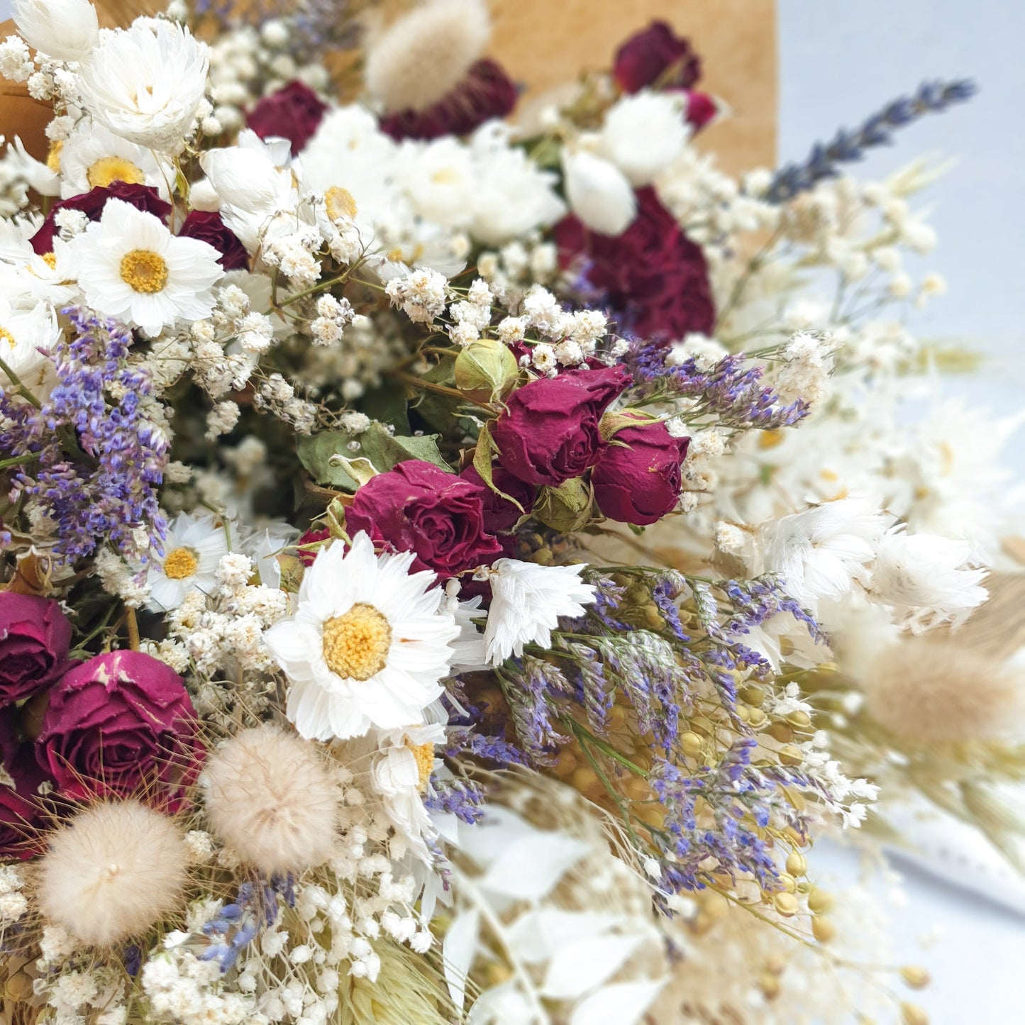 "Cottage Garden" Large Dried Flower Bouquet- Red Roses - Lytton Rose Botanical