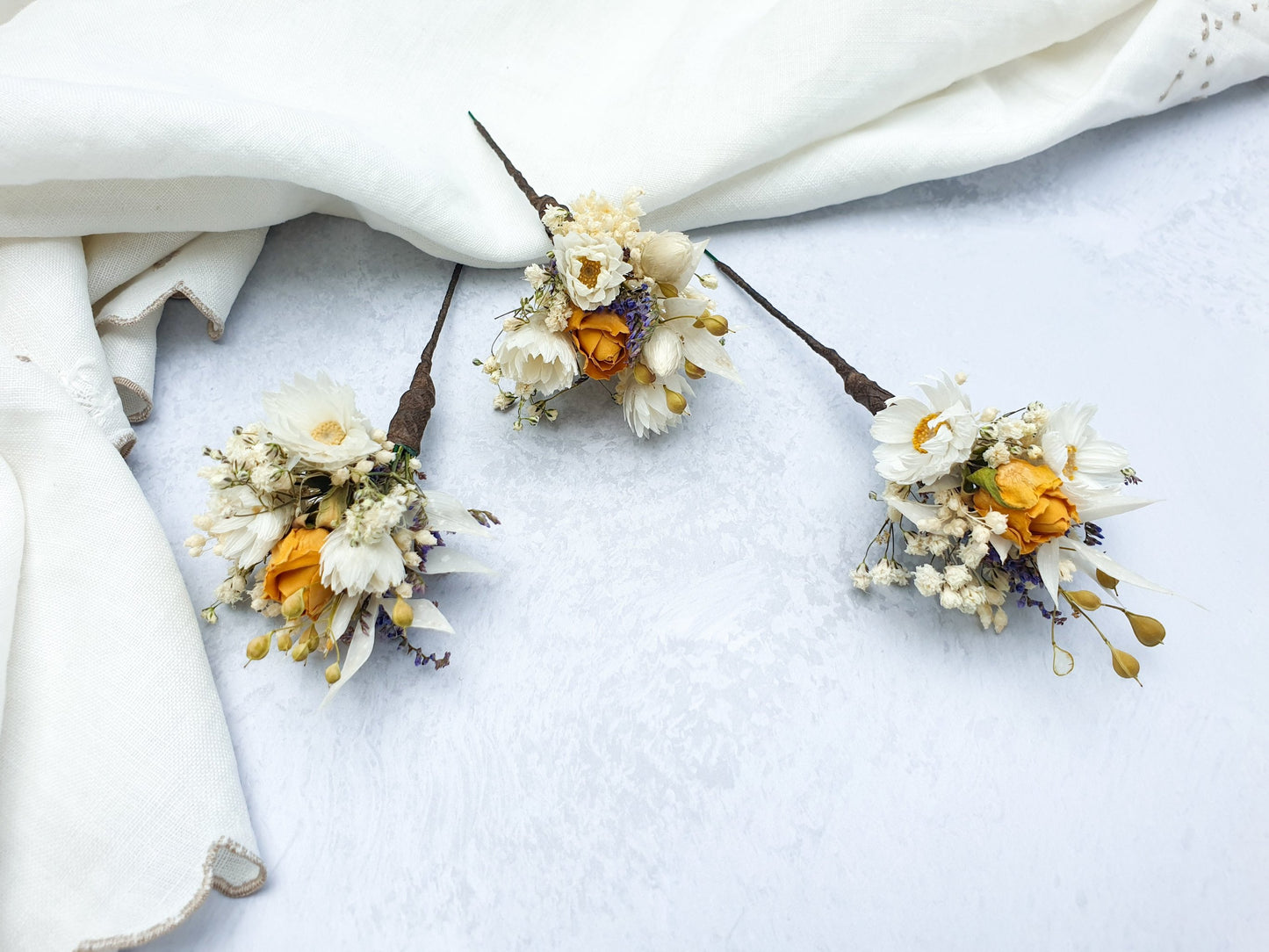 "Cottage Garden" Dried Flower Rose Hair Pins- Yellow - Lytton Rose Botanical