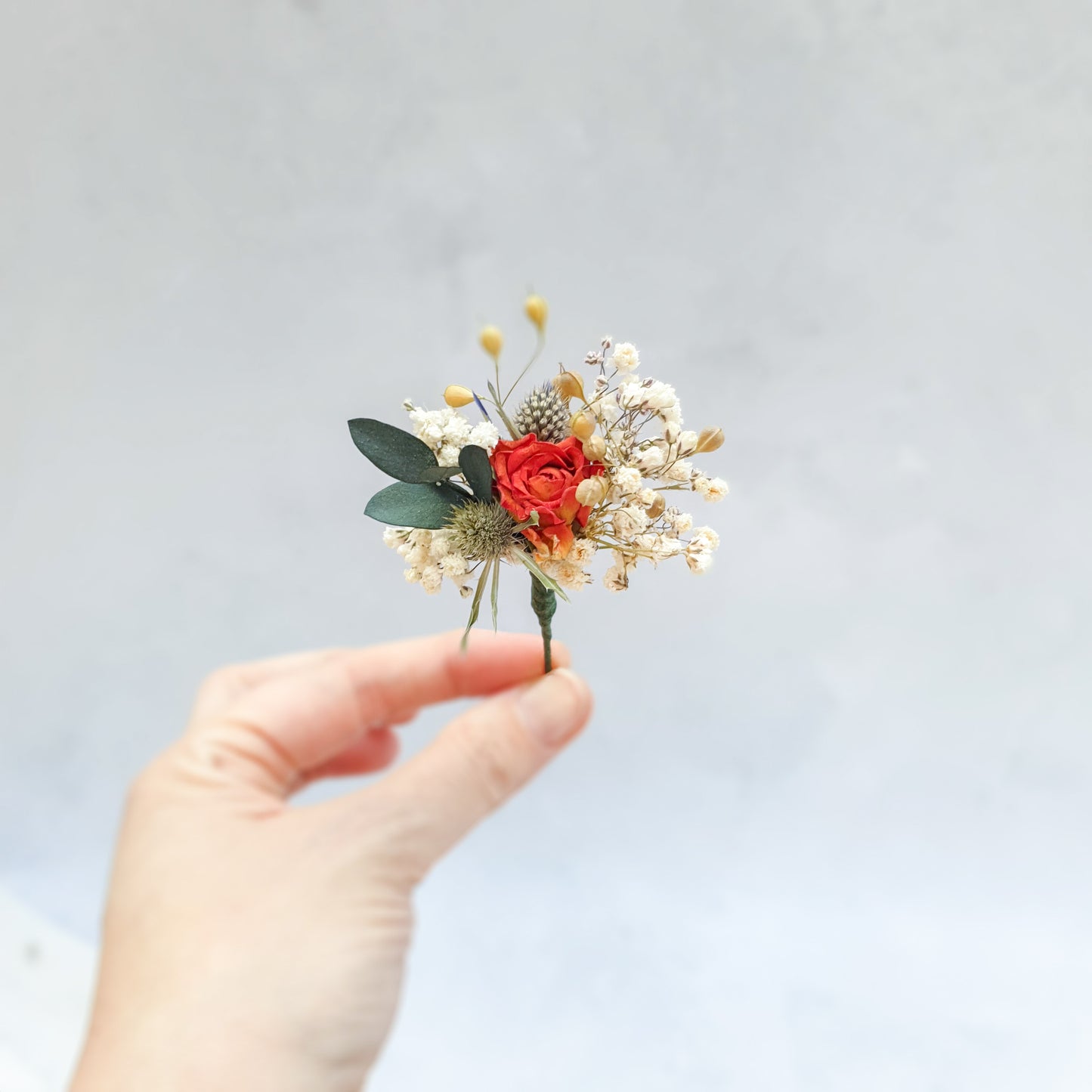 "Thistle and Roses" Dried Flower Rose Hair Pins- Orange & Blue - Lytton Rose Botanical