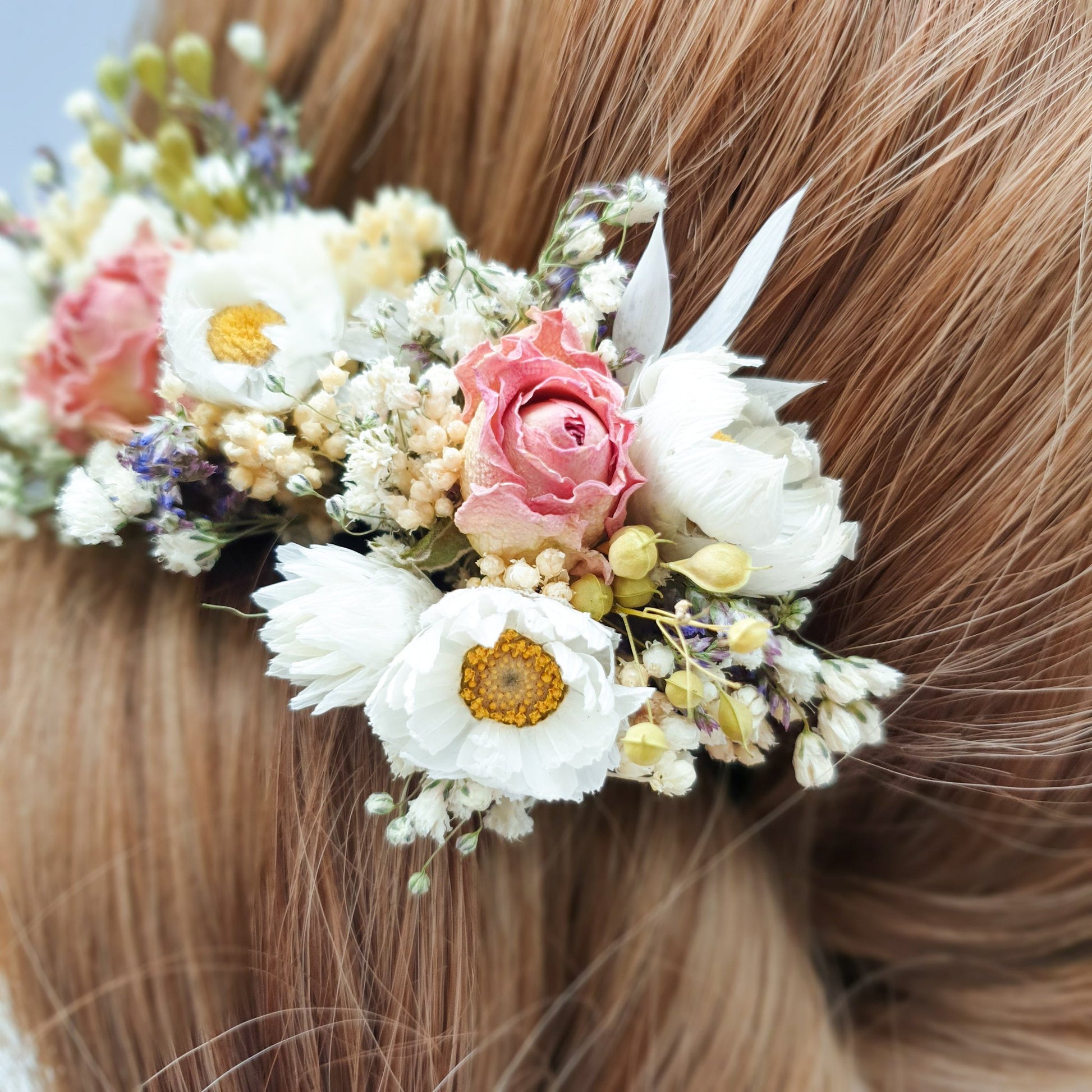 "Cottage Garden" Dried Flower Rose Hair Pins- Pink - Lytton Rose Botanical