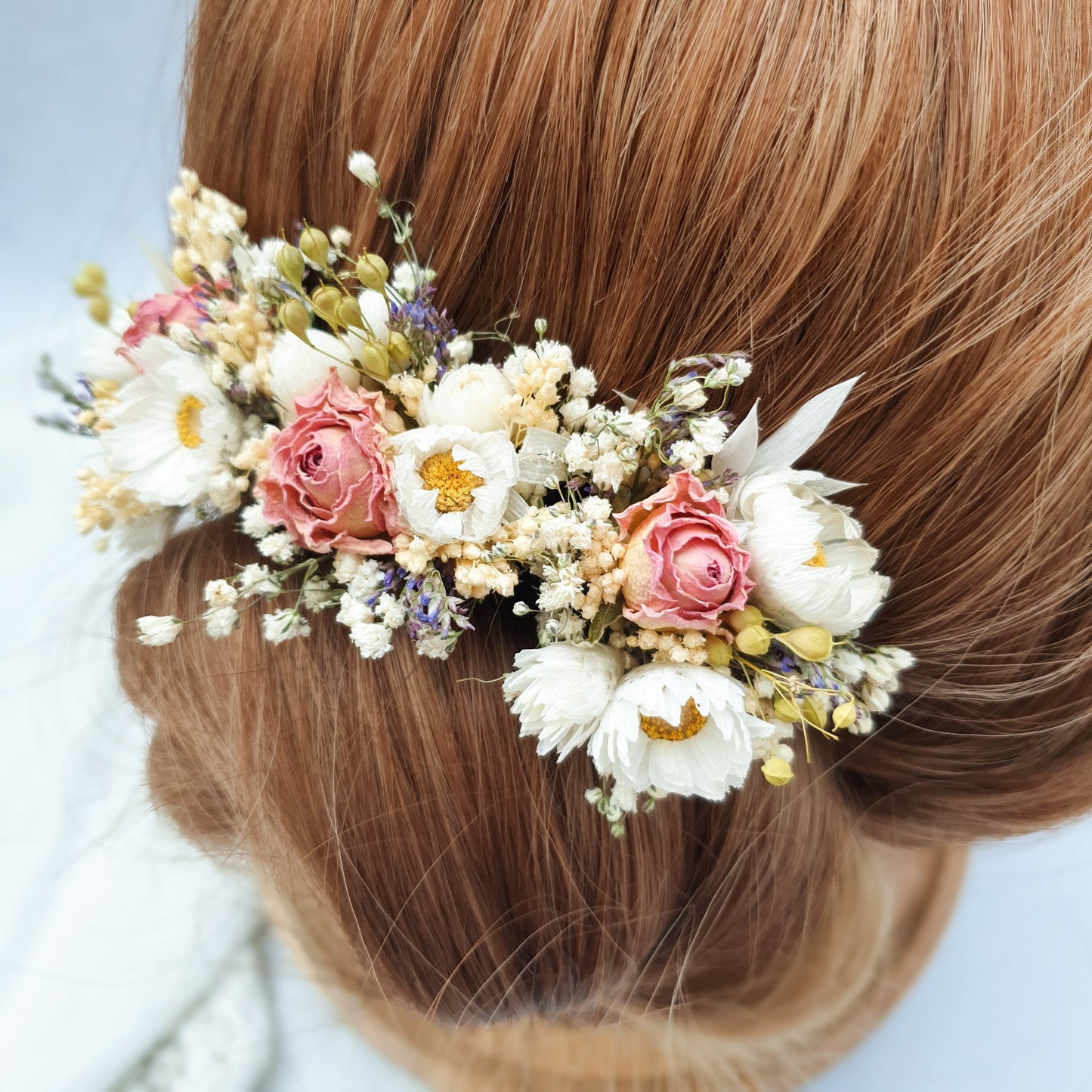 "Cottage Garden" Dried Flower Rose Hair Pins- Pink - Lytton Rose Botanical