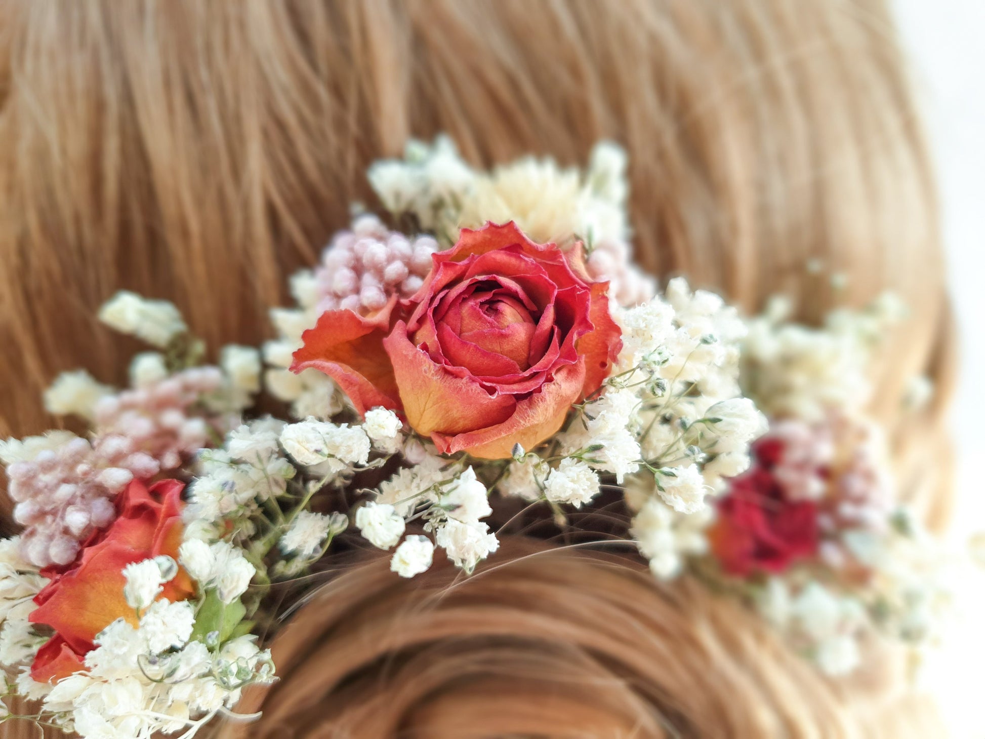 "Snowdonia Sunrise" Dried Flower Rose Hair Pins- Orange & Blush - Lytton Rose Botanical