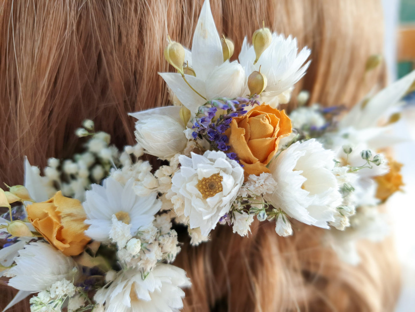 "Cottage Garden" Dried Flower Rose Hair Pins- Yellow - Lytton Rose Botanical