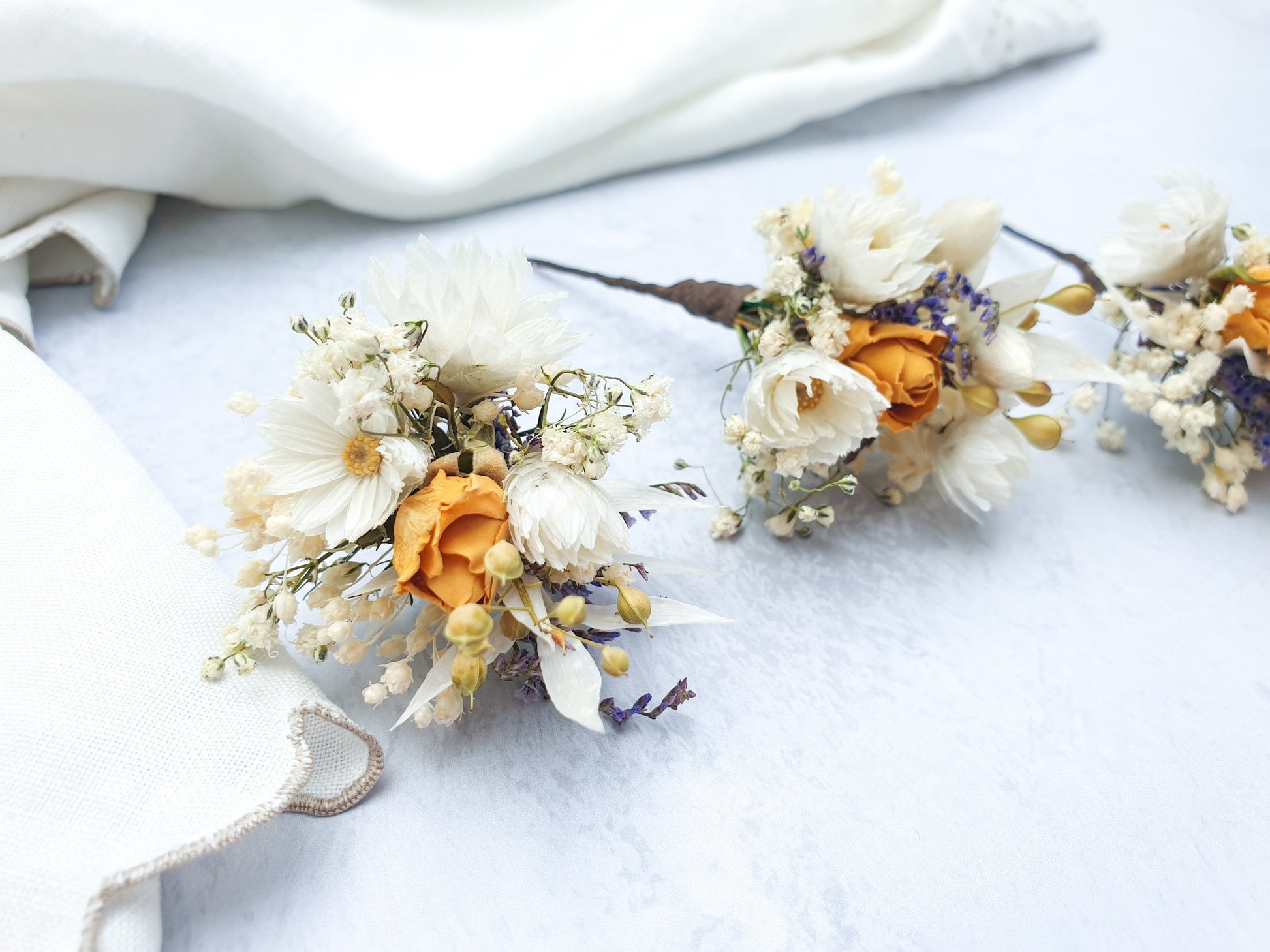 "Cottage Garden" Dried Flower Rose Hair Pins- Yellow - Lytton Rose Botanical