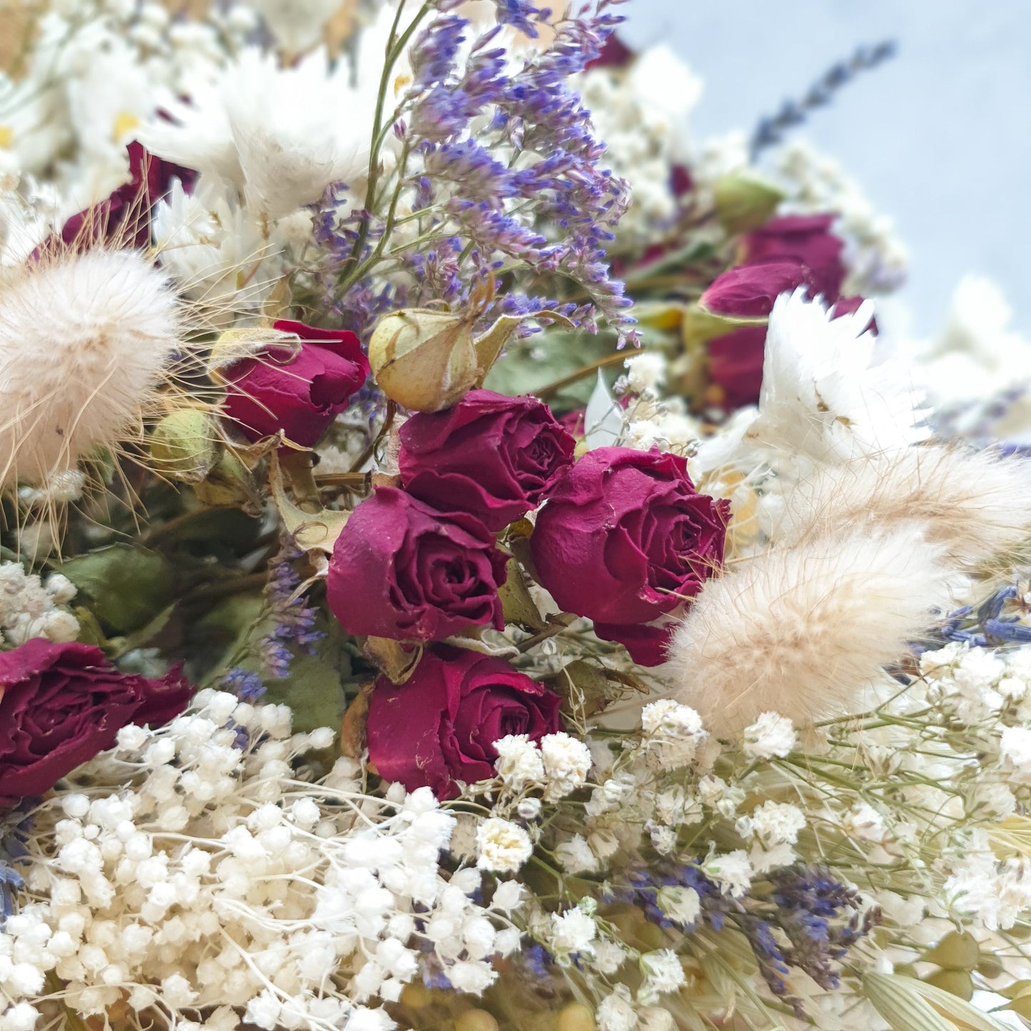 "Cottage Garden" Large Dried Flower Bouquet- Red Roses - Lytton Rose Botanical