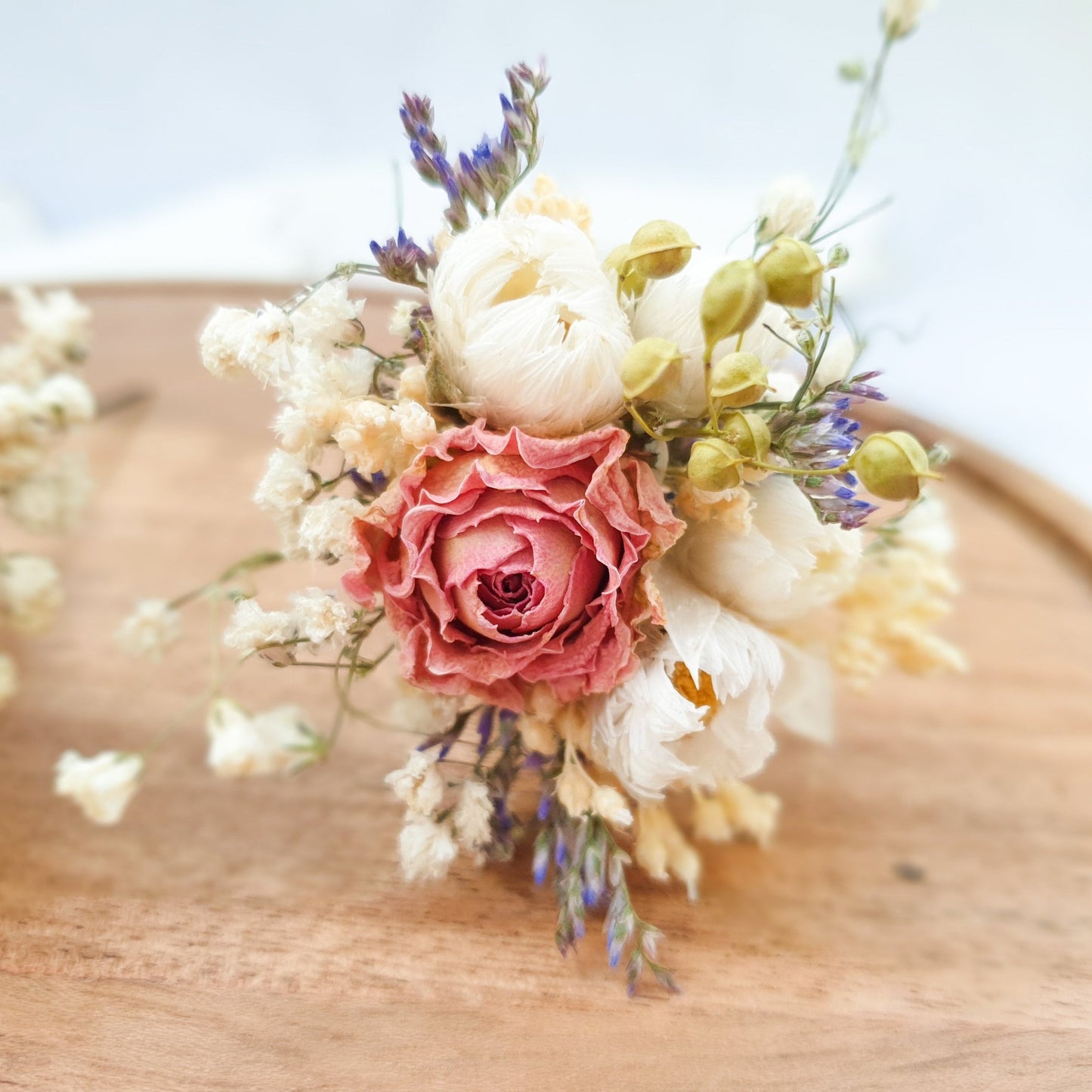 "Cottage Garden" Dried Flower Rose Hair Pins- Pink - Lytton Rose Botanical