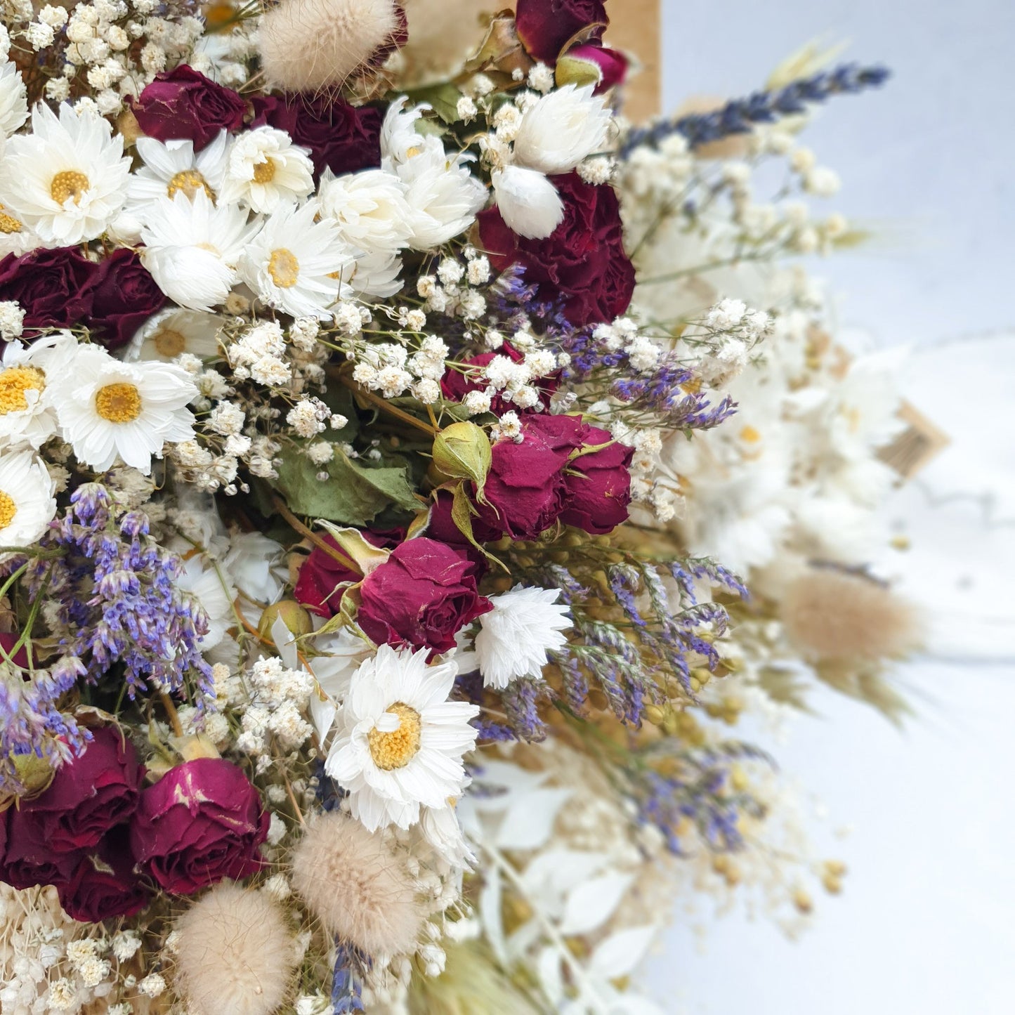 "Cottage Garden" Large Dried Flower Bouquet- Red Roses - Lytton Rose Botanical