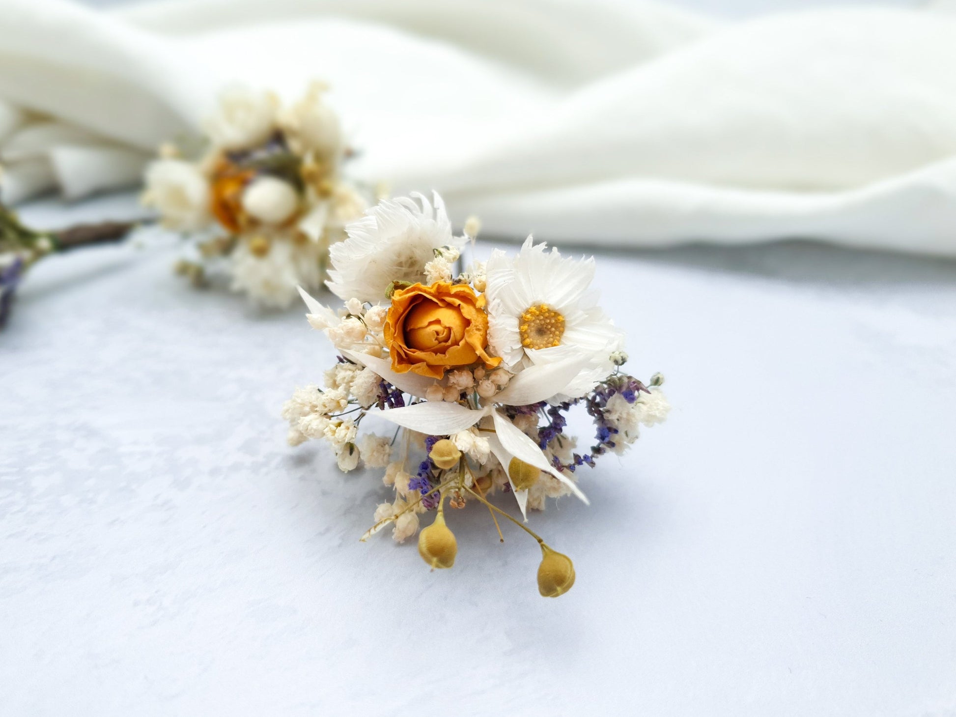 "Cottage Garden" Dried Flower Rose Hair Pins- Yellow - Lytton Rose Botanical