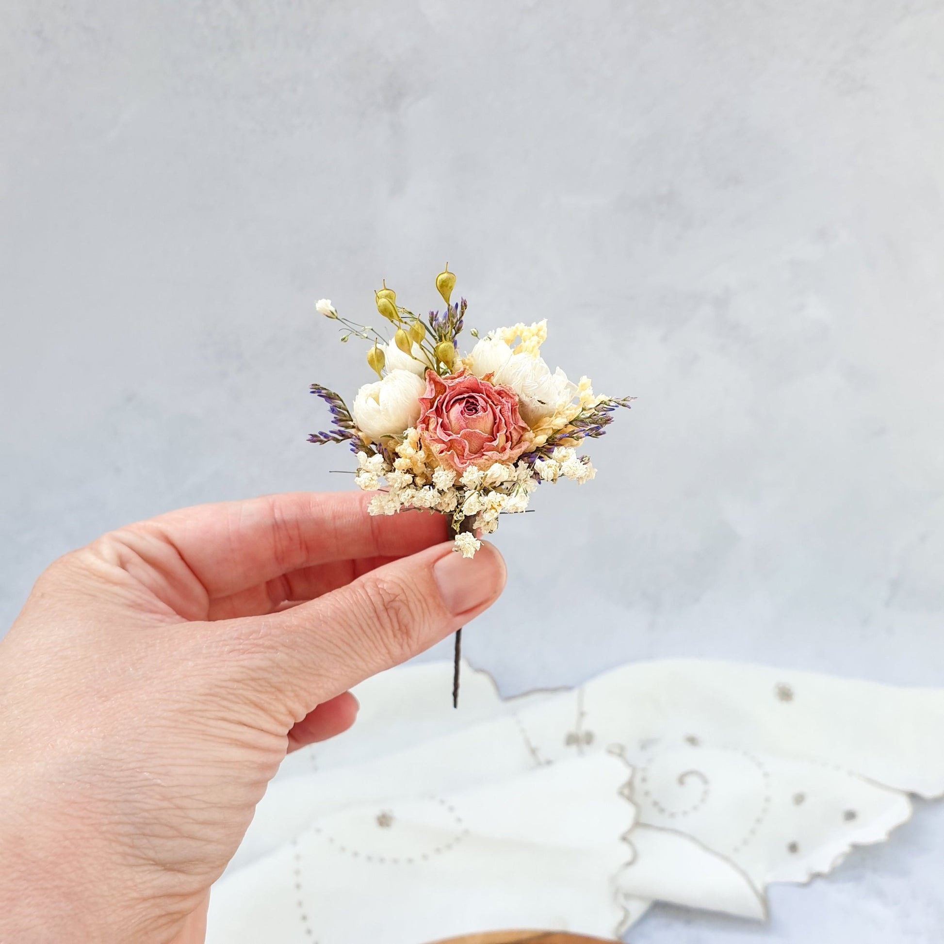 "Cottage Garden" Dried Flower Rose Hair Pins- Pink - Lytton Rose Botanical