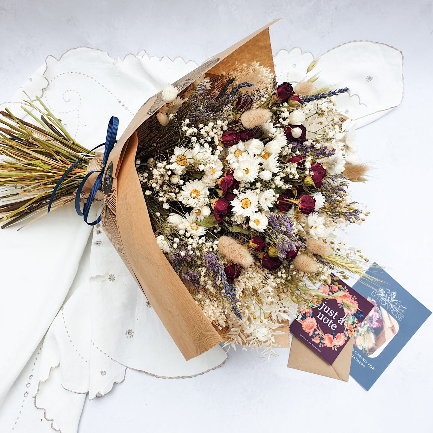 "Cottage Garden" Large Dried Flower Bouquet- Red Roses - Lytton Rose Botanical