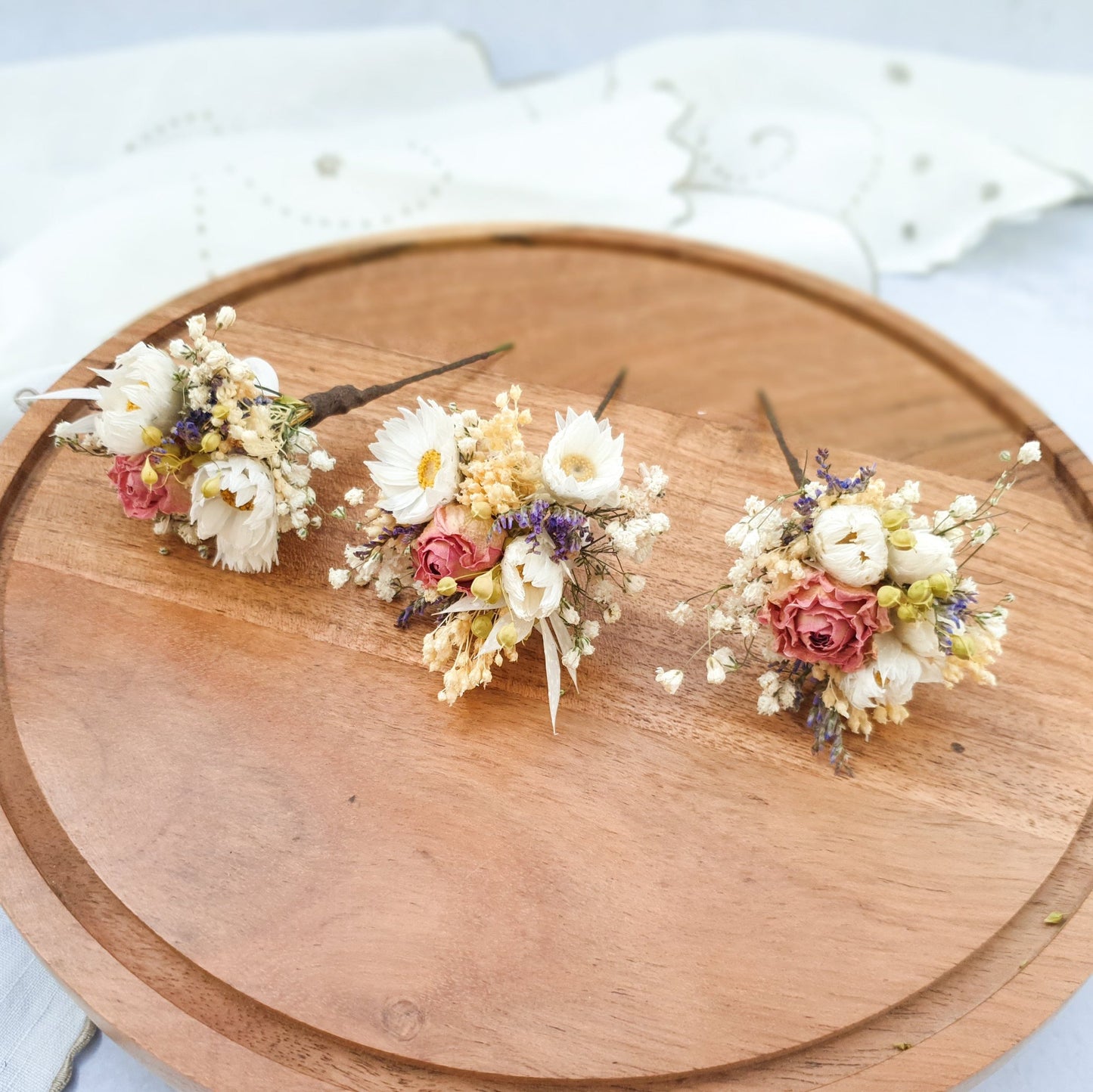 "Cottage Garden" Dried Flower Rose Hair Pins- Pink - Lytton Rose Botanical