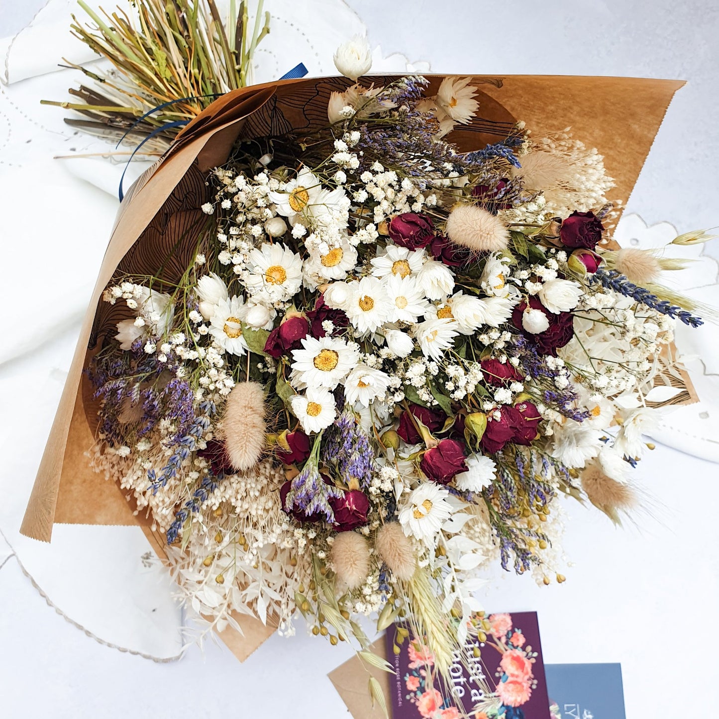 "Cottage Garden" Large Dried Flower Bouquet- Red Roses - Lytton Rose Botanical