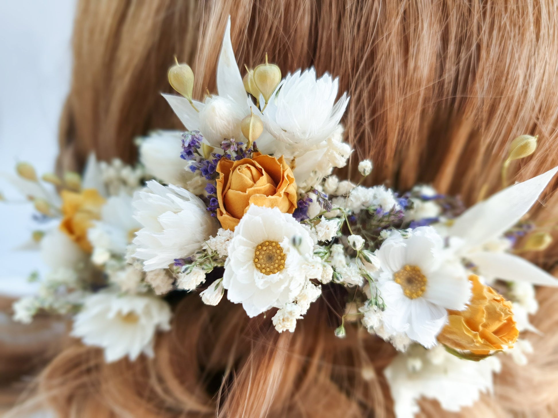 "Cottage Garden" Dried Flower Rose Hair Pins- Yellow - Lytton Rose Botanical